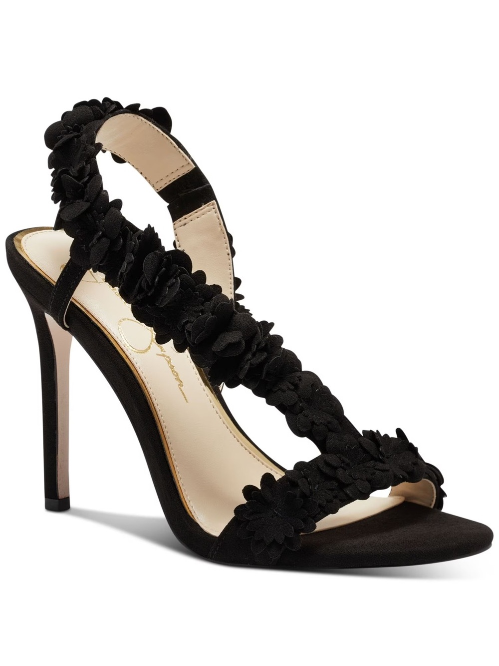 Jessica Simpson Black Floral Applique Slingback Stiletto Heels